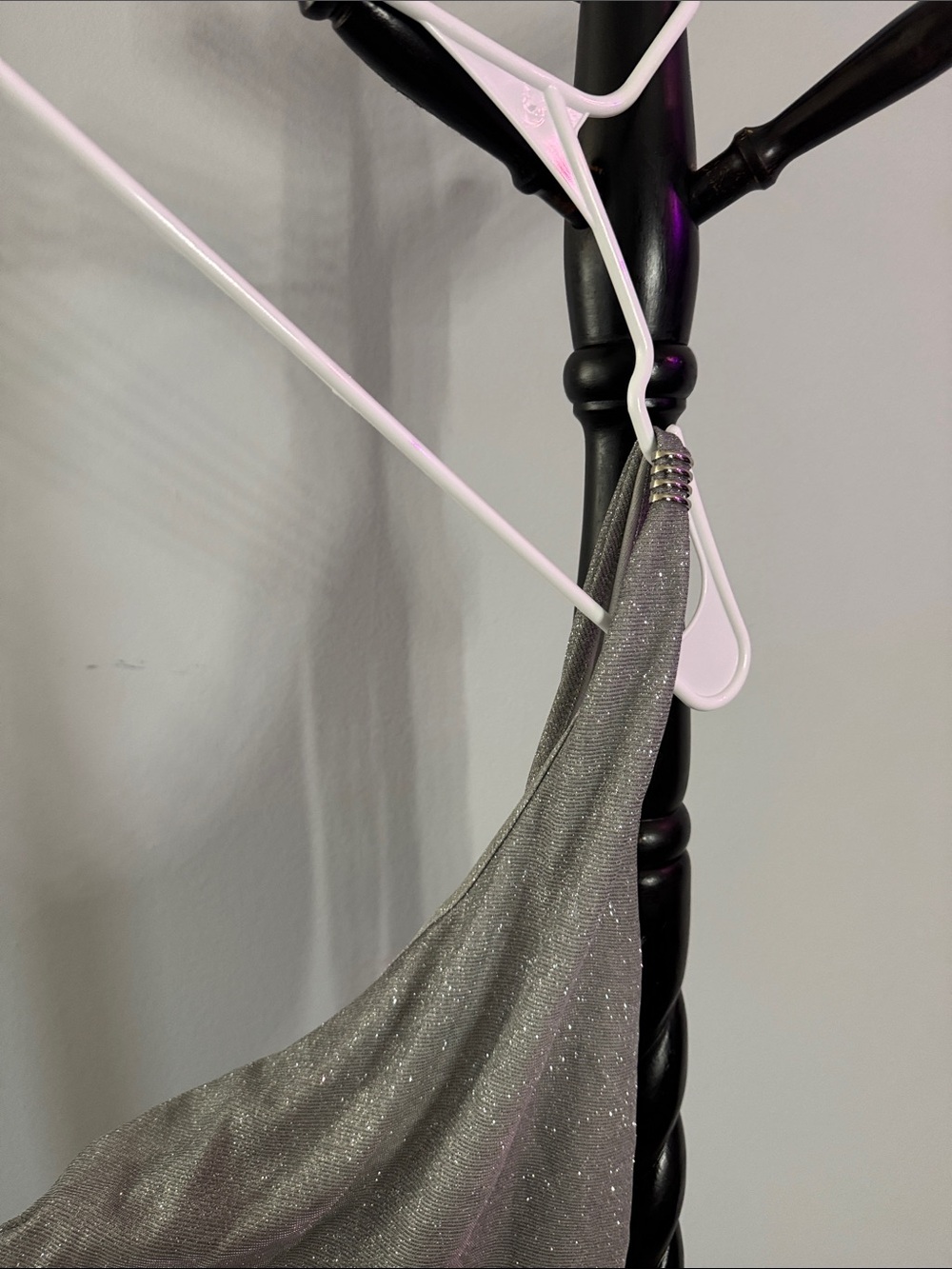 Silver One-Shoulder Ruched Sparkle Dress - Picture 4 of 7